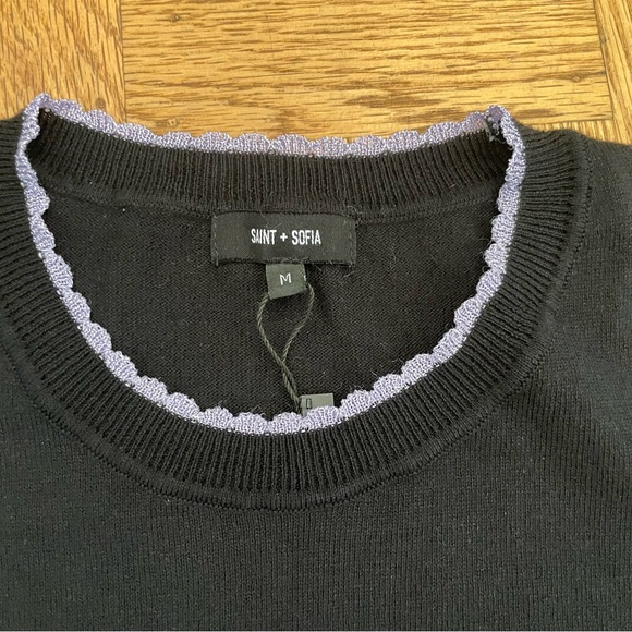 Saint+Sofia Scalloped Edge Crew Neck Sweater, Black and Purple, Women’s M, NWT - Picture 5 of 14
